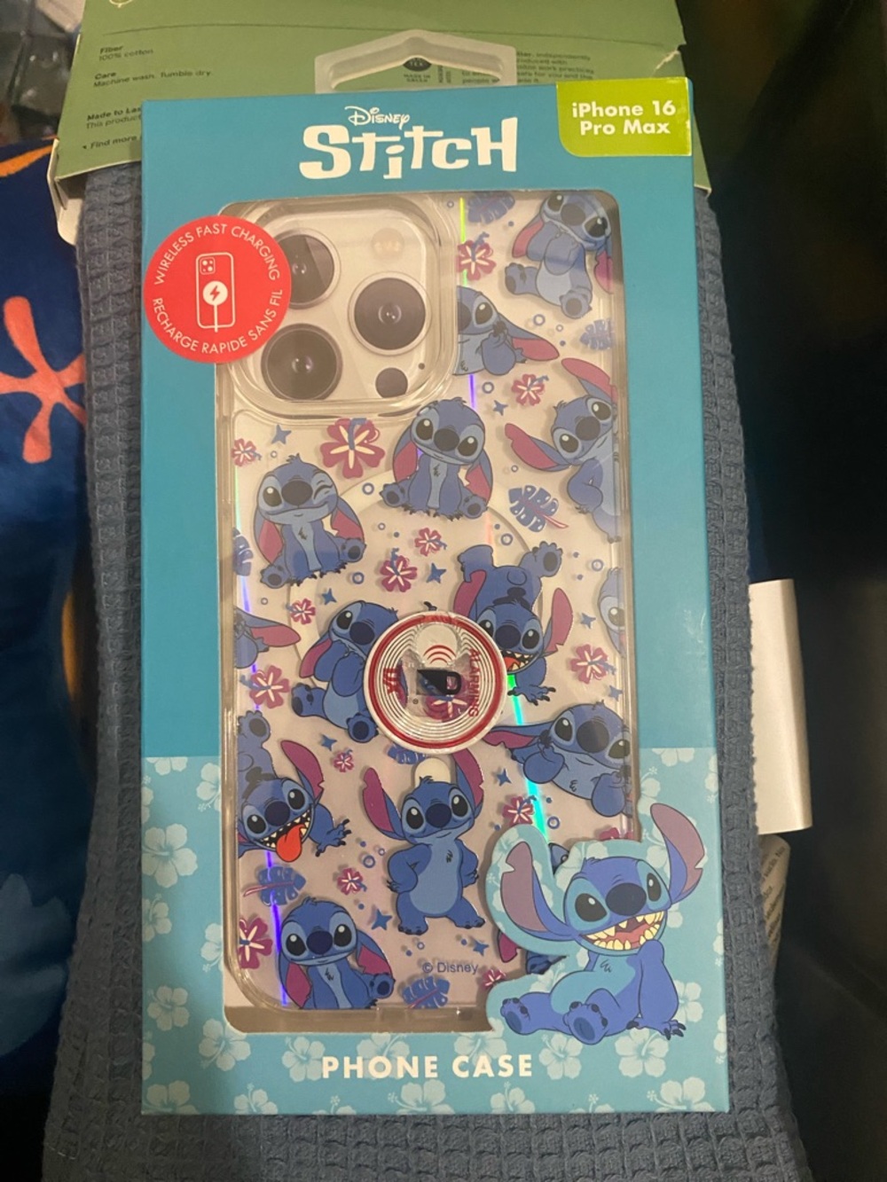 Disney Stitch Clear iPhone 16 Pro Max Case with Blue Character Pattern